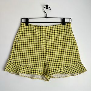 Zara Yellow and Black Checkered High Waist Shorts